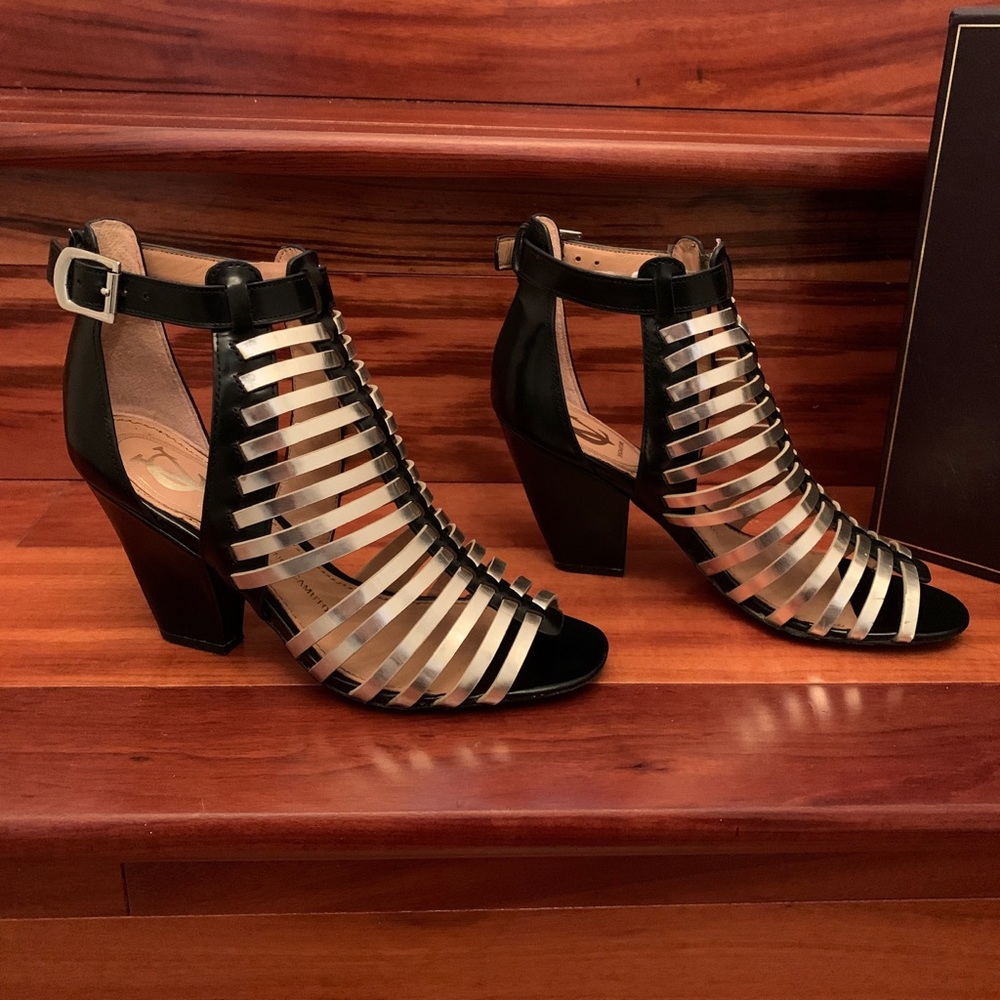 Vince Camuto Black & Gold Champagne Greta Caged Heel Sandals